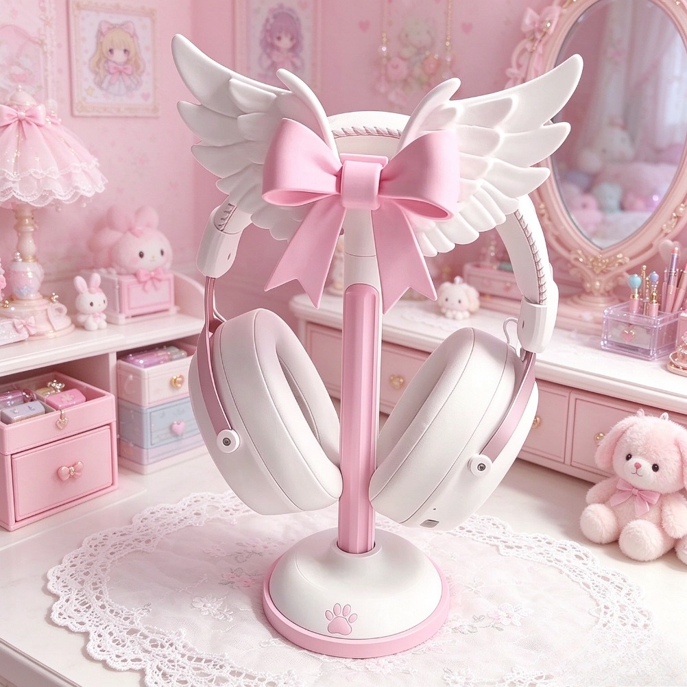 Accessories For Your Gaming Room - Angel Wing Bow Headset Holder Kawaii