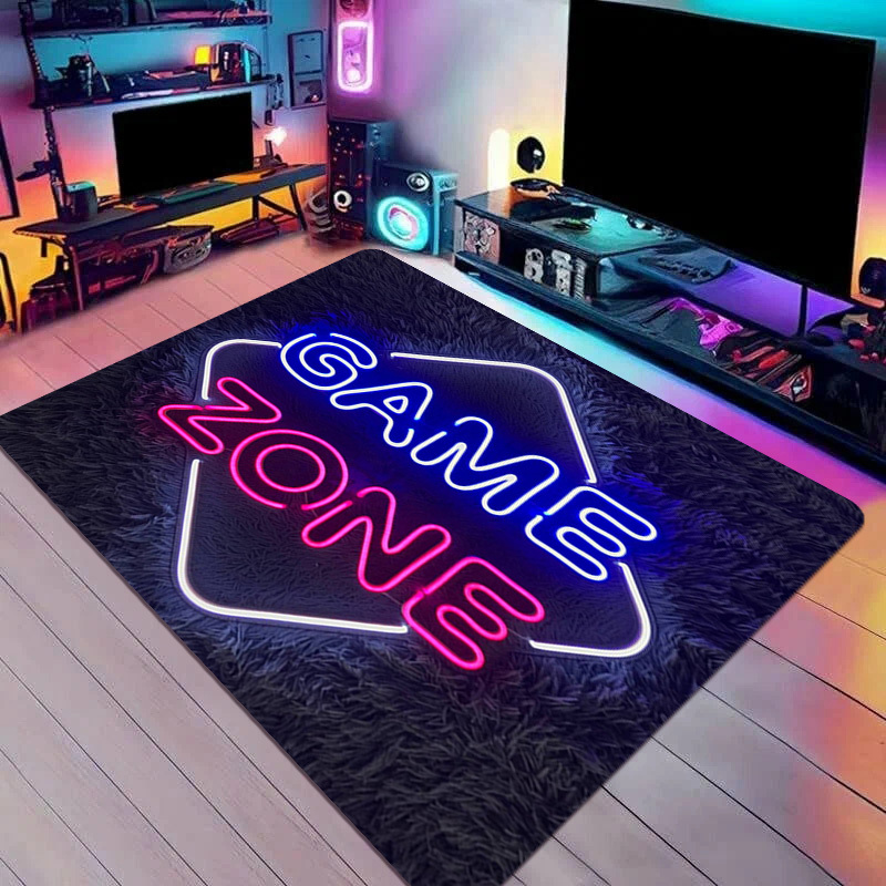 Gaming Accessories For Room - Faux Neon Game Zone Area Rug